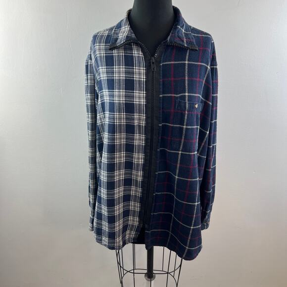 Furst of a Kind Navy White Top Plaid Collared Long Sleeve Classic Full Zip M L? - Picture 2 of 8